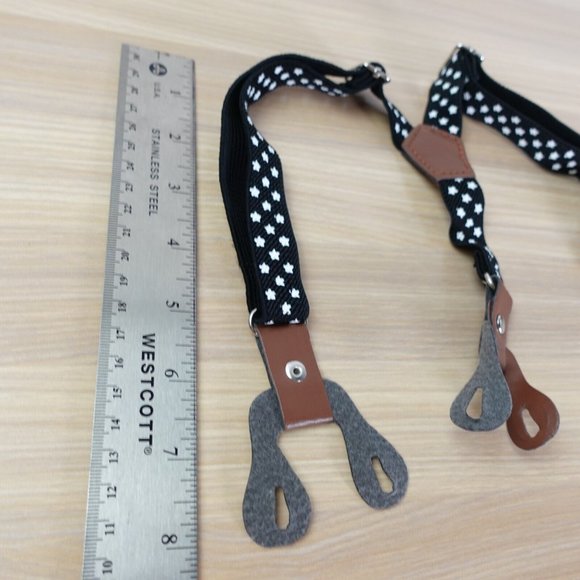 Suspender Boy Black White Button Leather Y Back Adjustable Strap Stretch Star - Picture 3 of 5